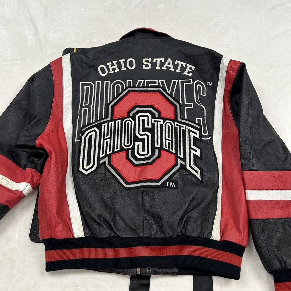 College Phase Ohio State Buckeyes Jacket Mens L Black Red Leather Varsity F2